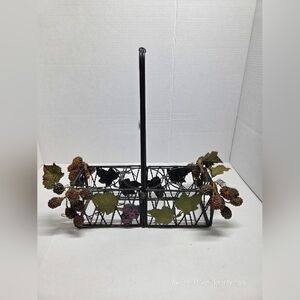 Decorative Metal WINE Basket with Berry Accents